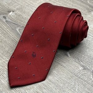 Christian Dior Tie Mens Burgundy Red Silk Blend Geometric Dotted Logo Italy